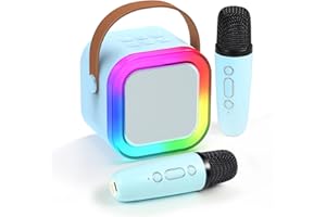 Fede Karaoke Machine for Kids Adults, Mini Karaoke Machine with 2 Wireless Microphones, Portable Bluetooth Speaker with Voice Changing Effects & LED Lights, Best Gifts Toys for Girls and Boys Blue