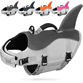 AMZNOVA Dog Swim Vest Shark Dog Life Jacket Life Vest | Lifejacket with Shark Fin & Handle for Boating & Swimming, High Visib
