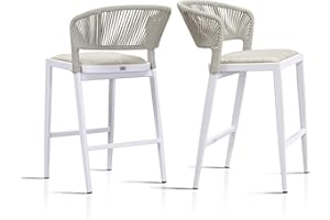 PURPLE LEAF Counter Height Bar Stool Set of 2 Outdoor Stool Chair Woven Bar Height Stools Patio Bar Chairs for Kitchen White Counter Stool