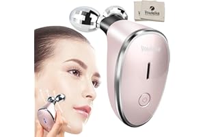 Microcurrent-Facial-Device-Vowleike Microsculpt Devices for Face and Neck,Electric Skin Lift Roller Tool,Facial Toning & Tightening Massager with 2 Cute Soft Cleaning Cloth Rose Gold,1.0 Count