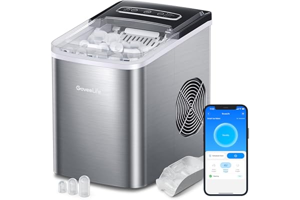 GoveeLife Smart Ice Makers, Portable Countertop Ice Maker Machine with Self-Cleaning, 6 Mins 9 Bullet Ice, 26lbs/24Hrs, Voice Remote for Home Kitchen Party Camping, with Ice Scoop Stainless Silver