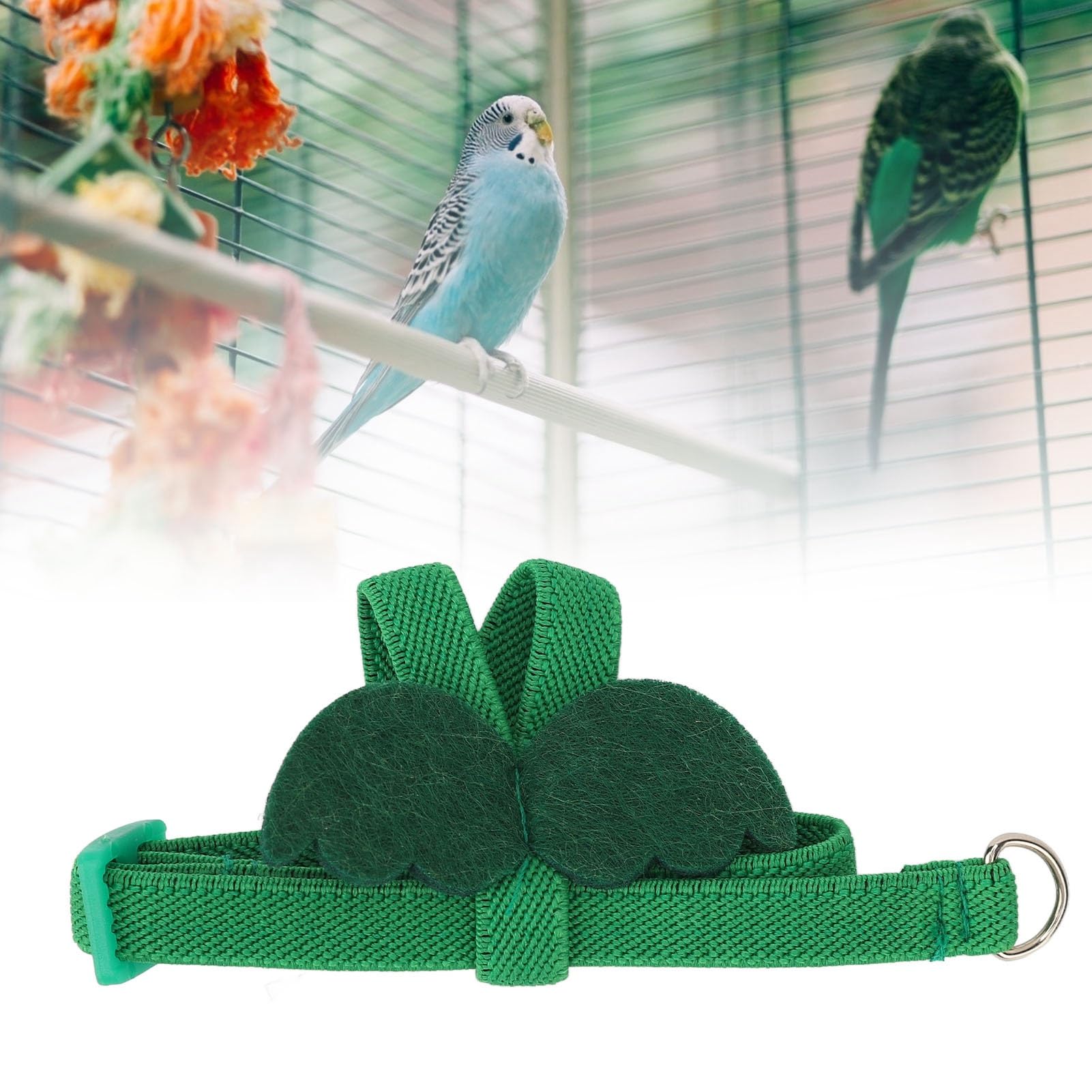 TITA-DONG Pet Parrot Bird Harness Leash, Elastic Rope with Green Adjustable Harness Cute Wing, Bird Flying Clothes with Rope Parrot Flight Suit with Leash for Parakeets Cockatiels Conures Budgies(XS)