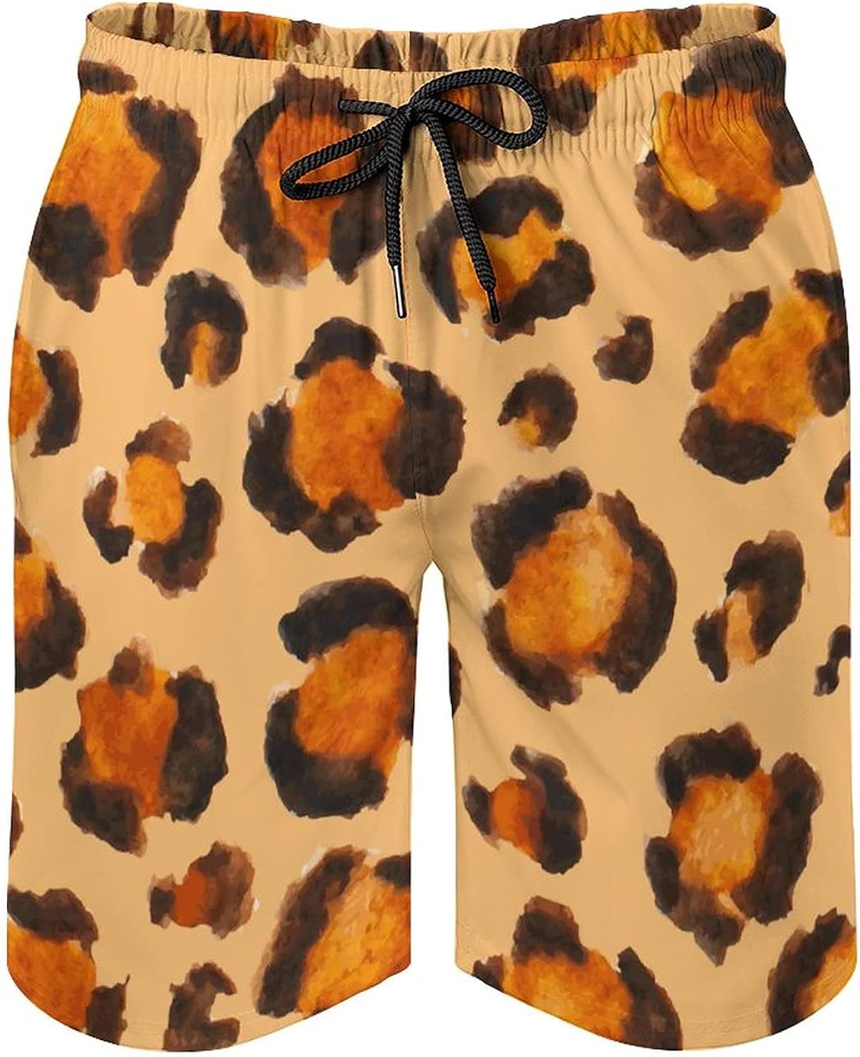 QUEMIN Men's Drawstring Beach Shorts,Watercolor Animal Cheetah Leopard Print Swim Trunks Quick