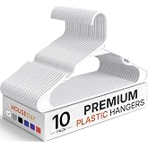 HOUSE DAY White Plastic Hangers 10 Pack &ndash; Slim Space Saving Clothes Hangers | Durable Hangers for Shirts, Coats and Pants, Non-Slip Notches Hold Straps, Small Closet Upgrade, Starter Set, Favorite Pieces