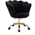 ZOBIDO Comfy Home Office Task Chair with Wheels, Cute Modern Upholstered Velvet Seashell Back Adjustable Swivel Vanity Desk Chair, for Women, for Kids, for Girls, Living Room, Bedroom (Black)