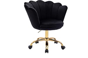 ZOBIDO Comfy Home Office Task Chair with Wheels, Cute Modern Upholstered Velvet Seashell Back Adjustable Swivel Vanity Desk Chair, for Women, for Kids, for Girls, Living Room, Bedroom(Blackness)