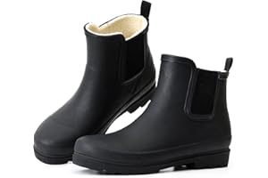 Furuian Women's Rain Boots with Plush Lining Chelsea Boots Women Snow Boots for Women Lightweight Rubber Boots Winter Ankle Rain Boots Non-slip Waterproof Outdoor Work Shoes, Fishing, Gardening
