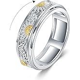 POPLYKE Daisy Anxiety Rings Sterling Silver Daisy Spinner Spinning Fidget Rings for Women DaisyFlower Relieve Stress Jewelry Gift