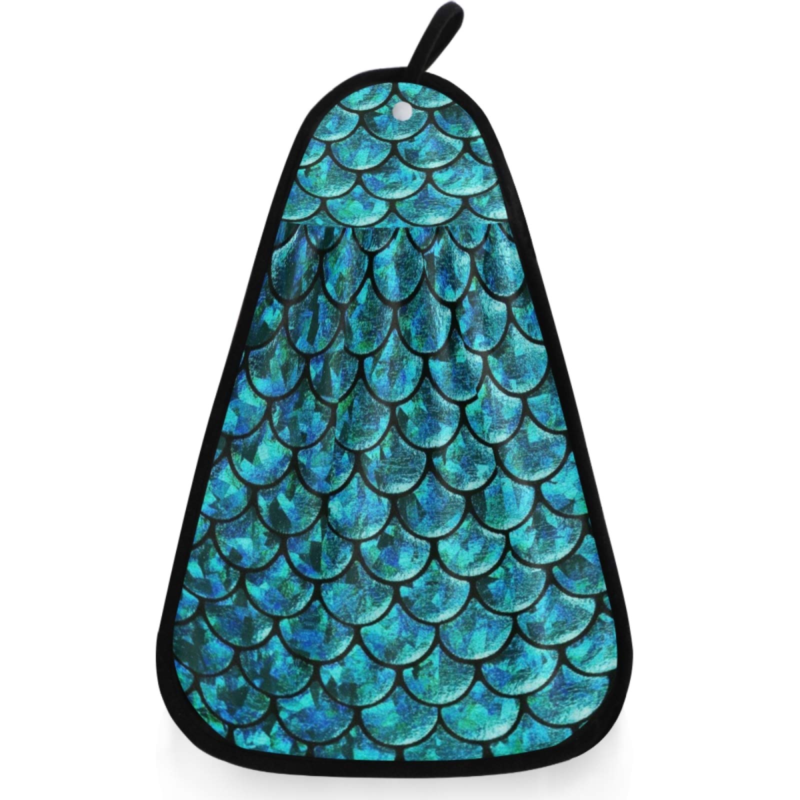 visesunny Blue Mermaid Scale Hand Towel for Kitchen Bathroom Decor Soft Absorbent Cotton Dish Towel with Hanging Loop Botton Cleaning and Drying Washcloth
