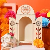 Soaoo 1 Piece Wooden Day of the Dead Shadow Box, Dia De Los Muertos Altar | Sugar Skull Ofrenda Wooden Laser Cut Decor, Altar Day of Dead Remembrance, Papel Picado Art Theme, Photo Frame Gifts