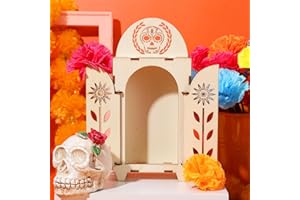 Soaoo Dia De Los Muertos Ofrenda Shadow Box, Wooden Day of The Dead Shadow Box, Skull Papel Picado Day of The Dead Decorations, Altar Ofrenda Supplies, Remembrance Picture Frame(1 Piece)