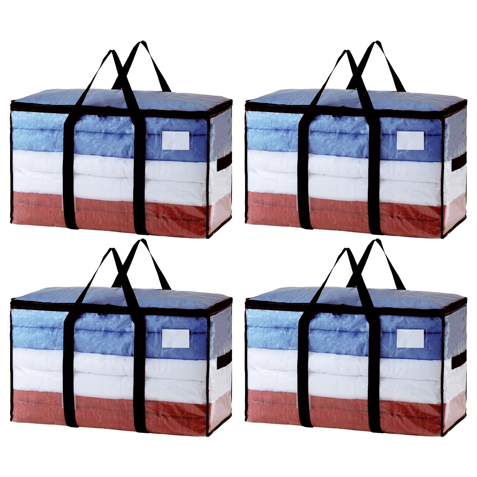 TAILI Extra Large Moving Bags,4 Pack Clear Heavy Duty Totes For Storage,Wrap Around Handles,Storage Bags for Clothes,Bedding,Space Saving,Travel,Alternative to Moving Boxes