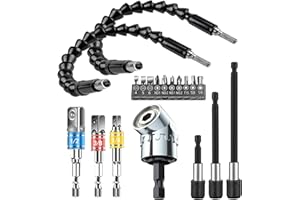 MXiiXM Flexible Drill Bit Extension Set 10pcs, Hex Shank 105°Right Angle Drill Attachment, 3pcs 1/4 3/8 1/2" Universal Socket Adapter Set, 3pcs Drill Holder Extension, Screwdriver Bit Set …