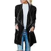futurino Women's Solid Long Sleeve Velvet Jacket Open Front Cardigan Coat with Pockets Outerwear