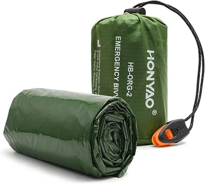 Notfalldecke Schlafsack, Survival Biwaksack Erste Hilfe Rettungsdecken Wasserdicht Notfallzelt Ultraleicht Hitzeabweisend Kälteschutz mit Signalpfeifen, für Outdoor Camping Wandern, 1 Stück