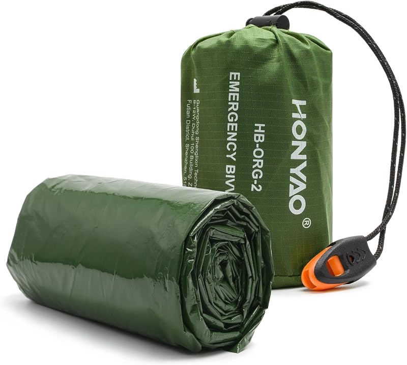Notfalldecke Schlafsack, Survival Biwaksack Erste Hilfe Rettungsdecken Wasserdicht Notfallzelt Ultraleicht Hitzeabweisend Kälteschutz mit Signalpfeifen, für Outdoor Camping Wandern, 1 Stück