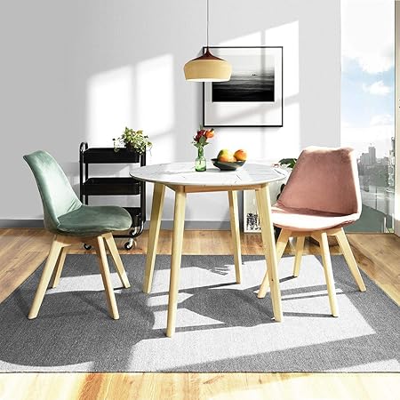 Furnish1 Table A Manger Ronde 2 A 4 Personnes Pieds En Bois Style Scandinave Moderne 80 X 80 Cm Marbre Amazon Fr Cuisine Maison