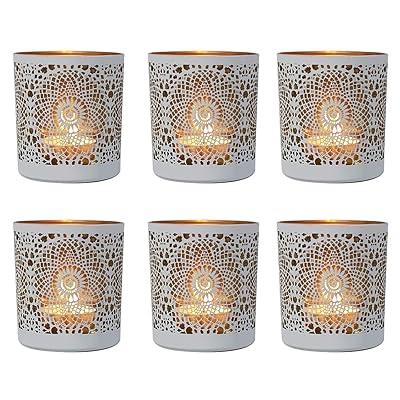 Buy Set Of 6 Glass Votive Candle Holders 3 15 Inch 8cm High Mercury White Gold Color With Lace Pattern Hommax Decorative Tealight Candle Holders Perfect For Wedding Party Home Decoration Everyday Use Online