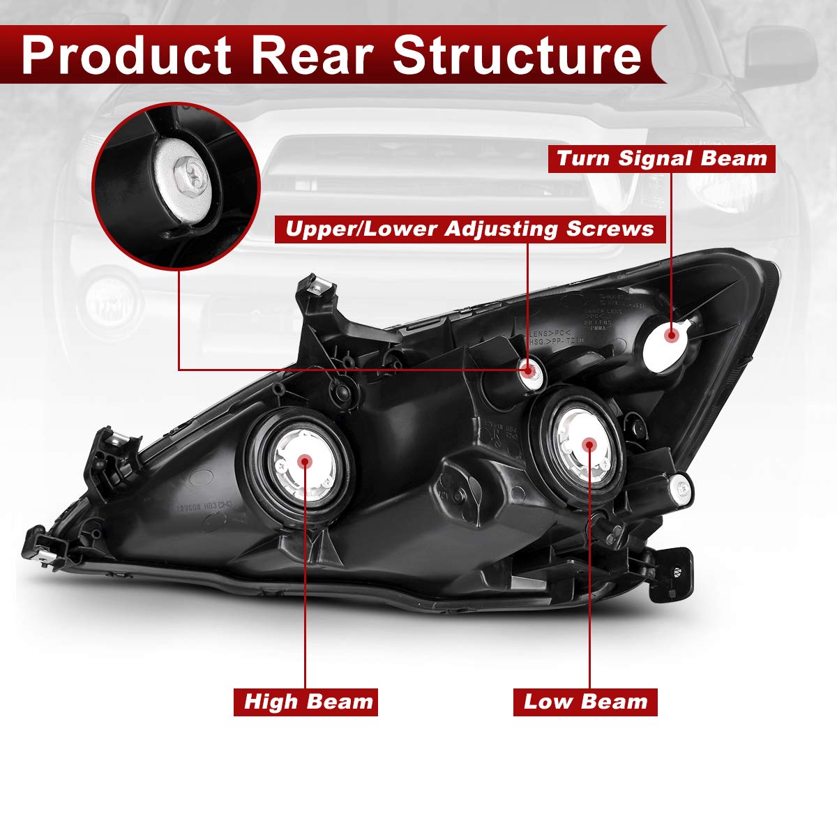 Headlight Assembly for 2003 2004 2005 2006 2007 Honda Accord OE