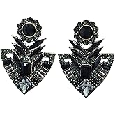 Very Large Art Deco Antique Vintage Style Black Jet Onyx Grey Marcasite Rhinestone Bridal Bridesmaid Wedding Prom Pageant Drag Queen Statement Cluster Earrings