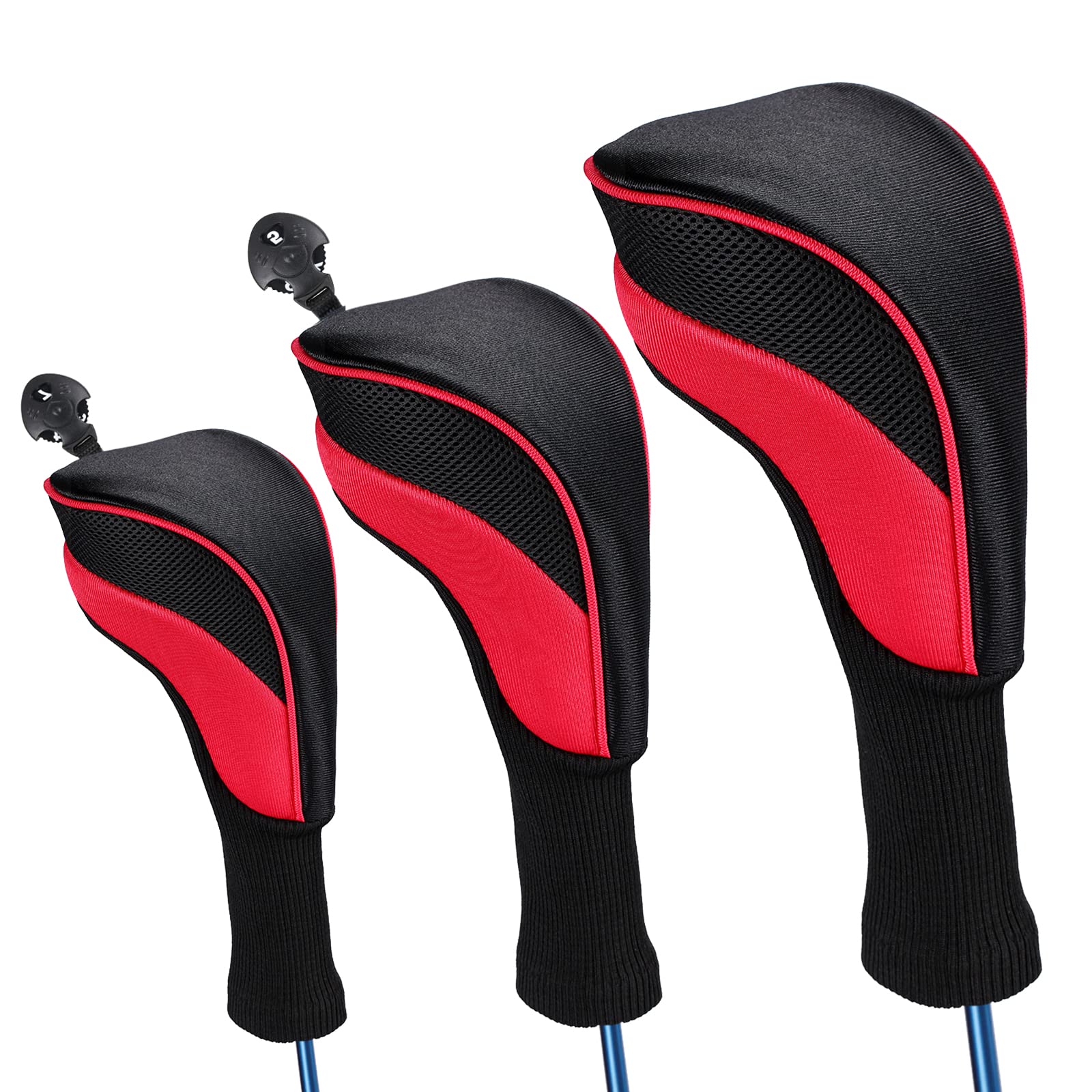 Trendbox Golf Head Cover, 3pc Set Golf Wood Club Headcovers with Interchangeable No. Tag Novelty Durable Protective Case Fit Woods Clubs, Red