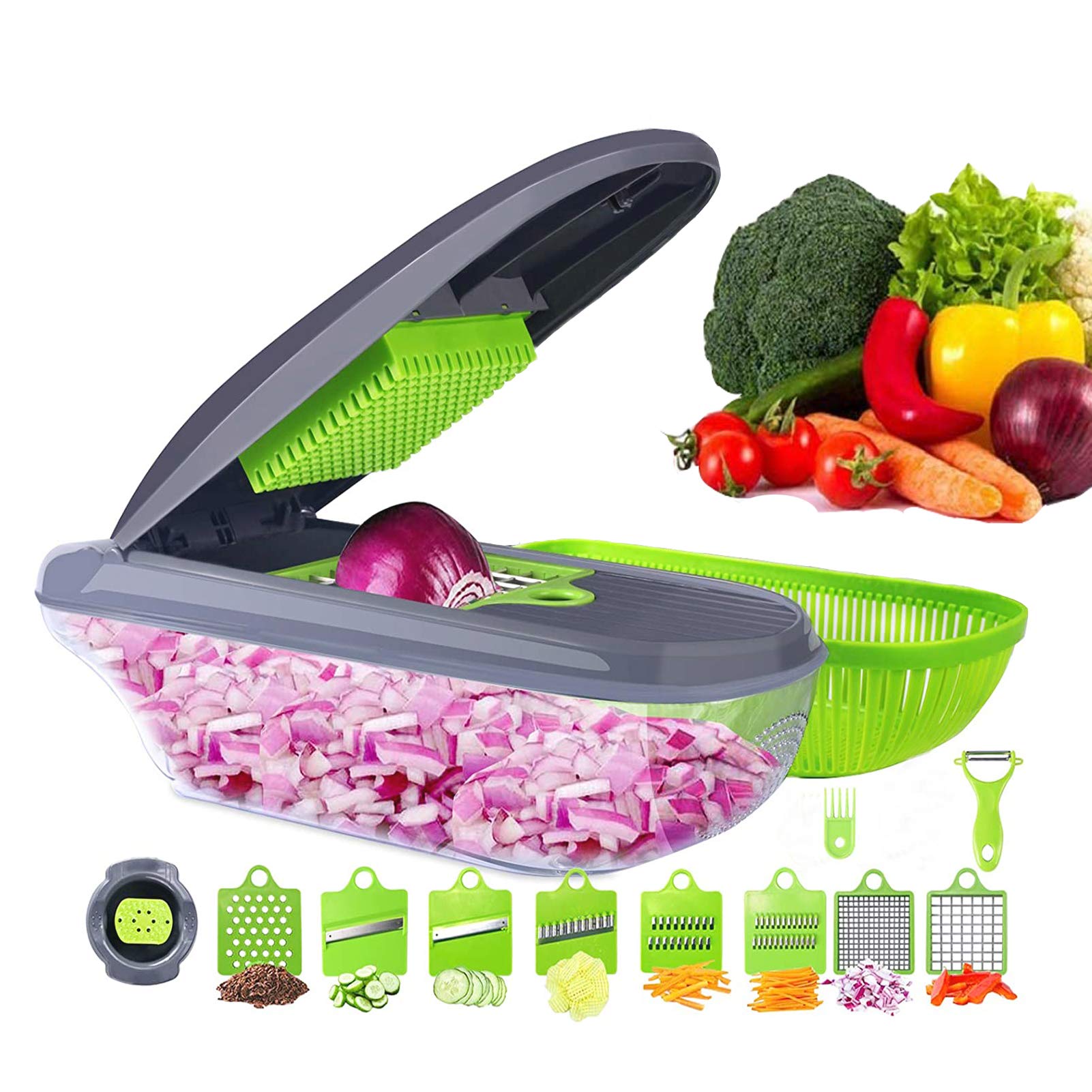 Multifunctional Vegetable Cutter Fruit Slicer Grater Shredders Drain Basket Slicers,15 in 1 Gadgets Kitchen Accesso…