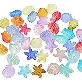 Colorful Marine Starfish Fish Seashell Snails Shell Beads for Bracelets Summer Sea Ocean Beach Seashell Beads for Crafts Aesthetic Spacer Sea Glass Beads for Jewelry Making Kit Beading Supplies