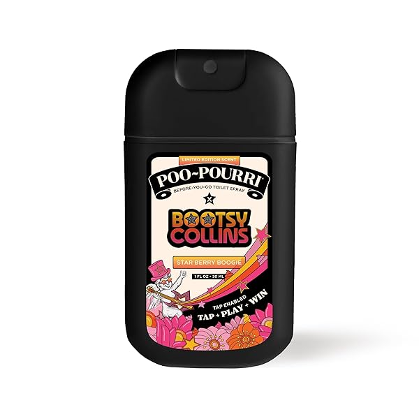 POO-POURRI BEFORE-YOU-GO TOILET SPRAY, BOOTSY COLLINS, STAR BERRY BOOGIE, 1 FL OZ POCKET TRAVEL SIZE – FRESHLY-PICKED STRAWBERRIES, CITRON AND ZESTY BERGAMOT