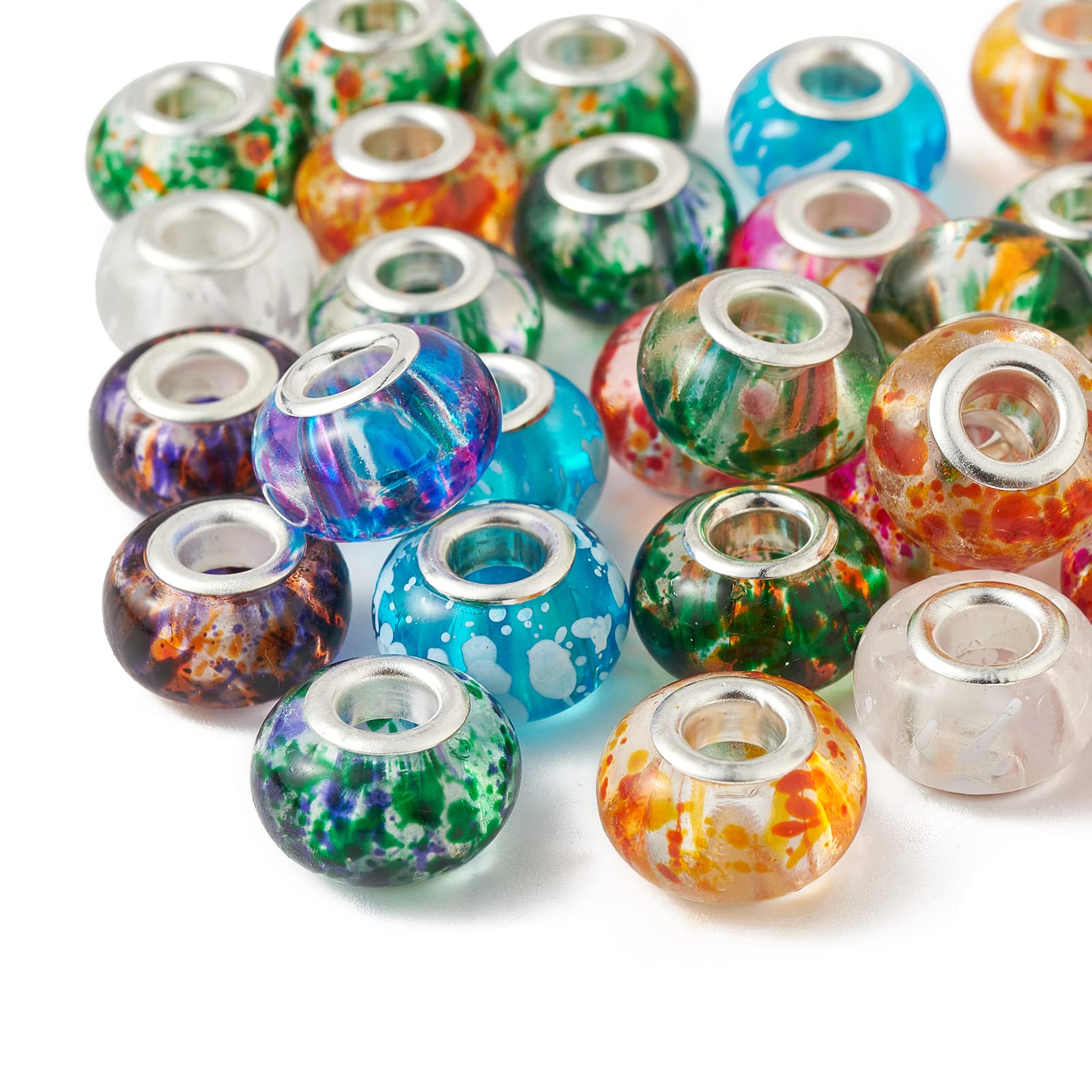 UR URLIFEHALL 100 Pcs Random Mixed Colour European Large Hole Beads Resin Murano Beads for DIY Necklace Bracelet Jewellery Making Crafts