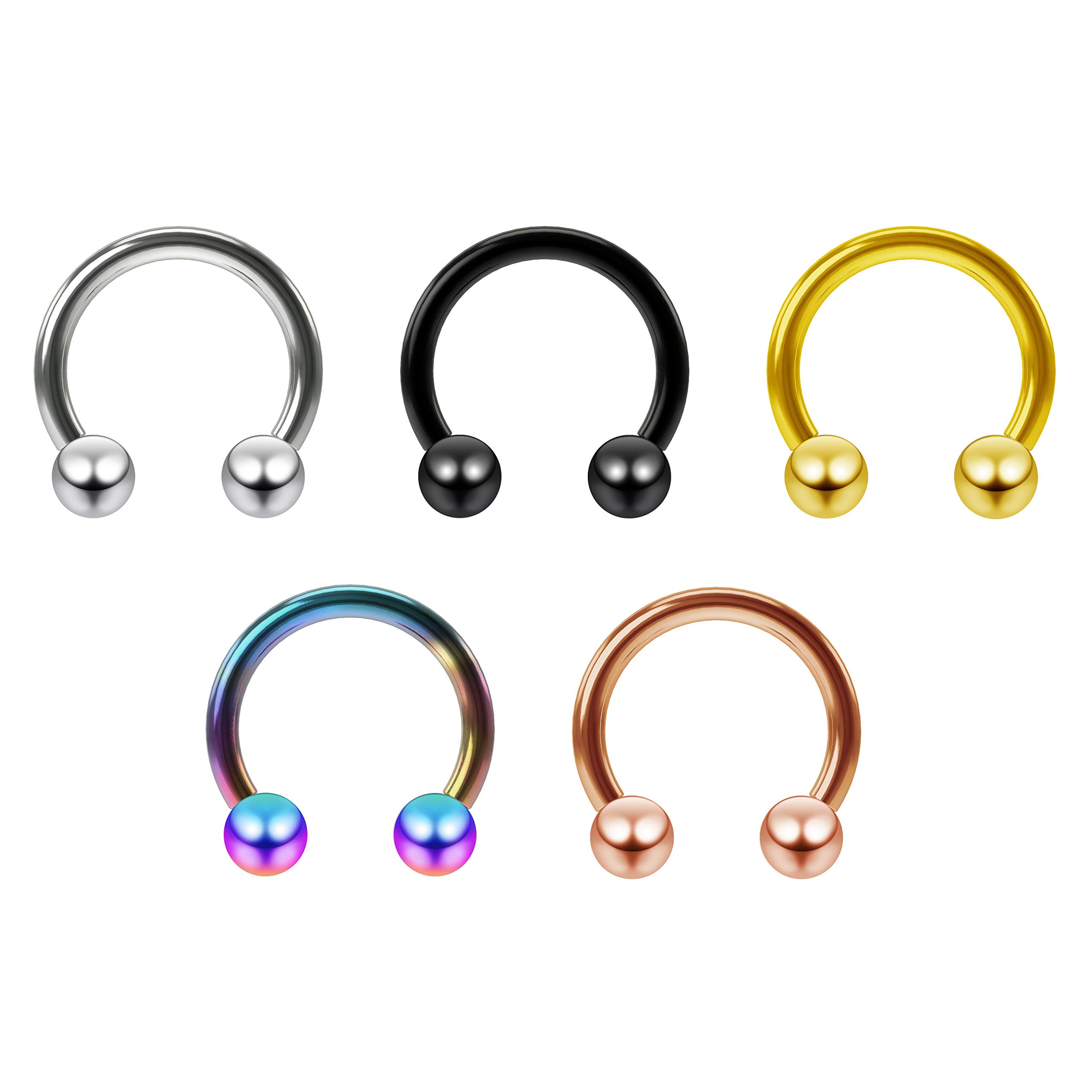 5pc 16g 1.2mm Horseshoe Bar Earrings Circular Barbells Ring Lip Hoop Tragus Helix Cartilage Bar Eyebrow Septum Bar 8mm
