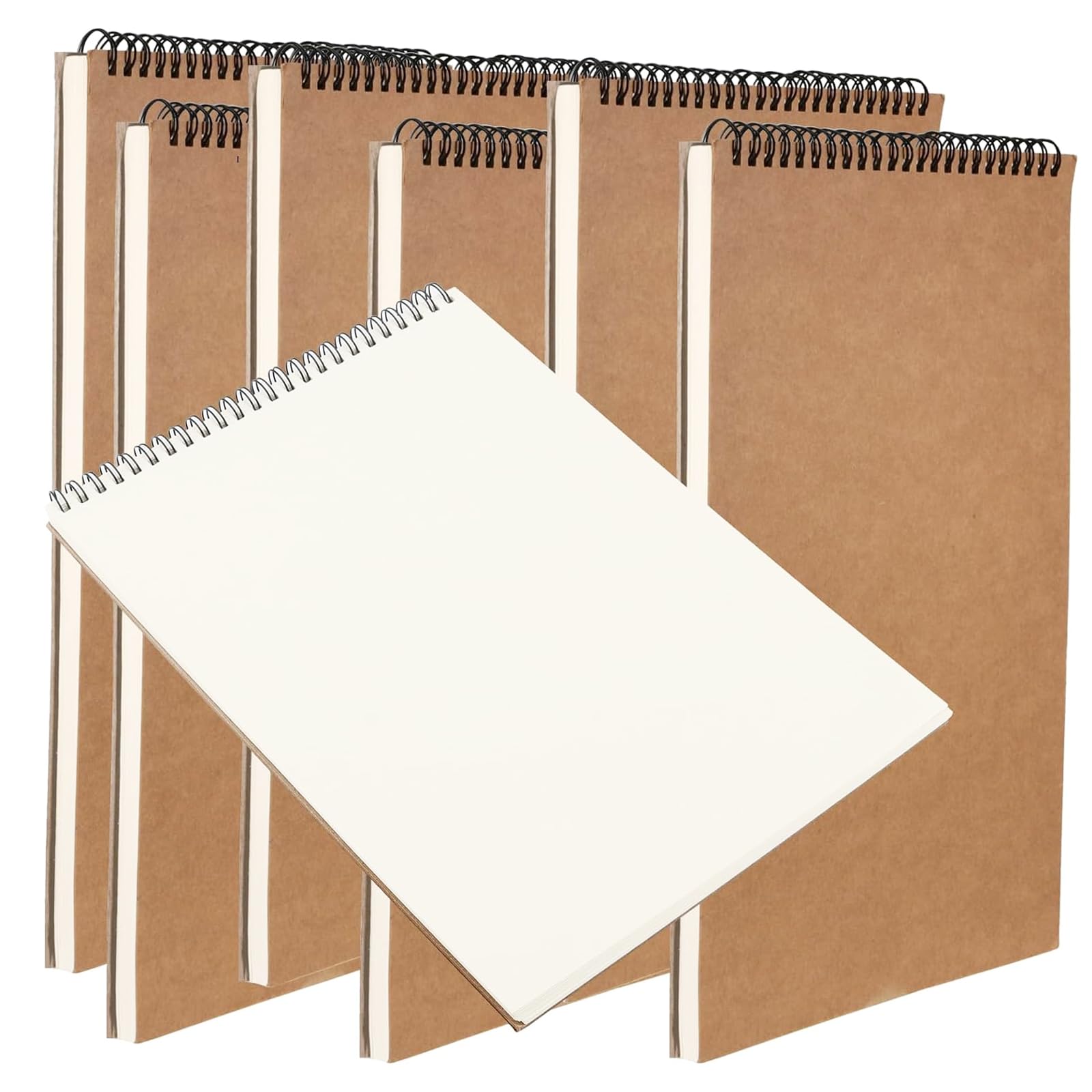 ZOENHOU 6 Pack A4 Sketch Book, 60 Pages 30 Sheets 160gsm Spiral Bound Hardback Kraft Cover A4 Sketch Pad for Landscape, Watercolor