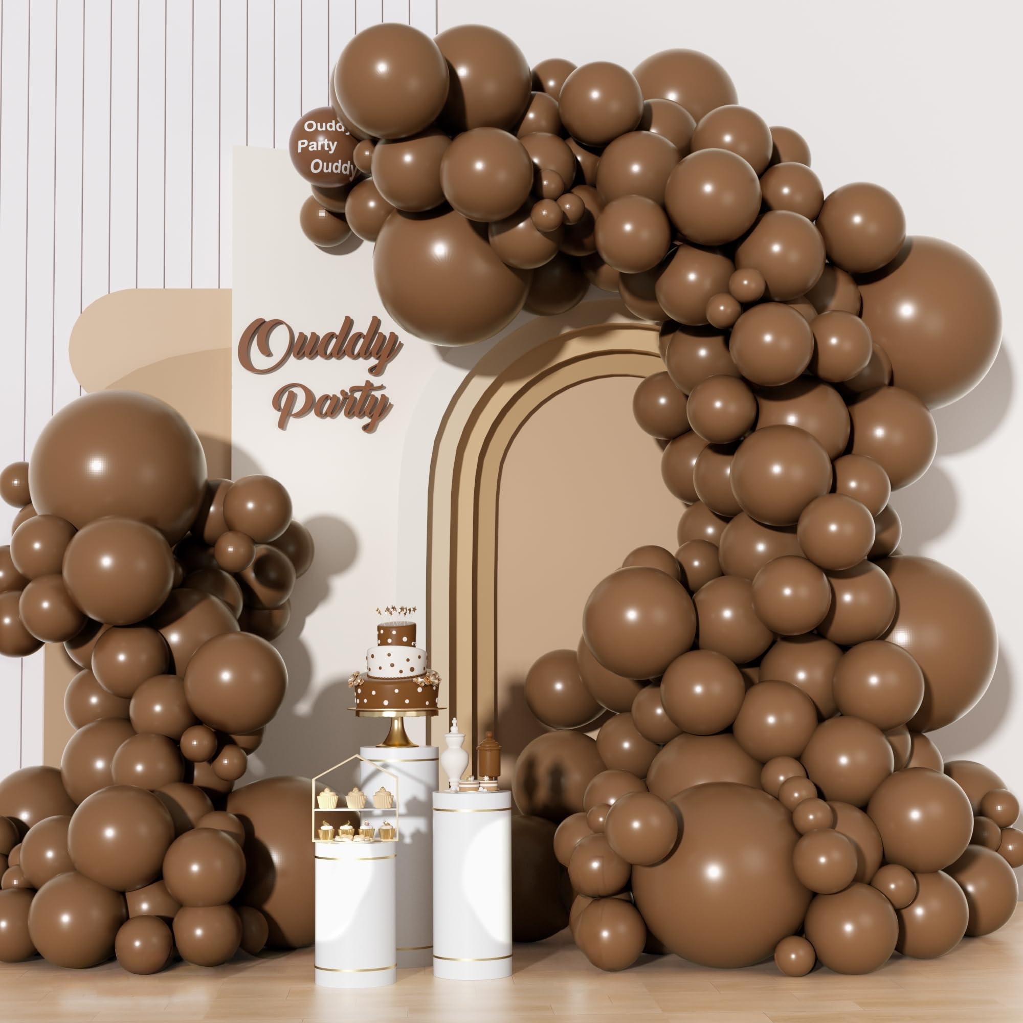Photo 1 of Ouddy Party 129Pcs Brown Balloons Different Sizes 18 12 10 5 Inch, 6Pcs 18” Boho Dark Coffee Balloon Arch Garland Kit, Latex Balloons for Birthday Baby Shower Gender Reveal Wedding Party Decorations