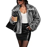 AMZANGEL Women's Faux Fur Collar Jacket Fluffy Winter Coat Loose Fit
