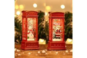 Christmas Lantern, Christmas Snow Globe Lantern, 2PCS Lighted Snow Globe with Swirling Glitter, Telephone Booth Tabletop Lant