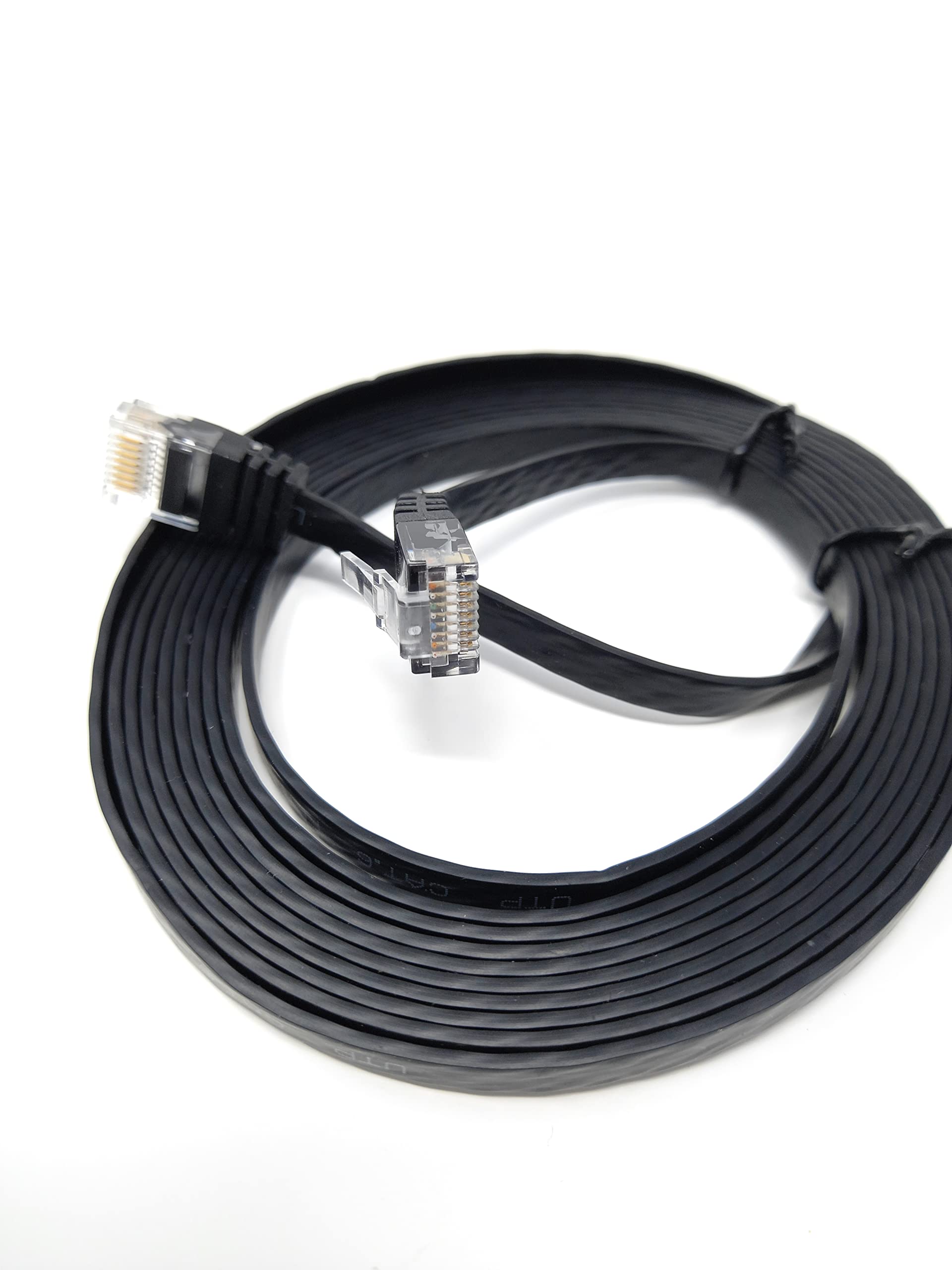 DRUT 4m, FLAT CAT6 RJ45 Ethernet LAN Patch Cable, Low Profile GIGABIT Full Copper 32AWG, Lead Allows Up to 1000Mbps Speed (14ft, Black)