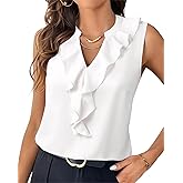 Lotusmile Womens Dressy Tank Tops Summer Ruffle V Neck Sleeveless Blouse Work Shirt Chiffon Business Casual Outfits