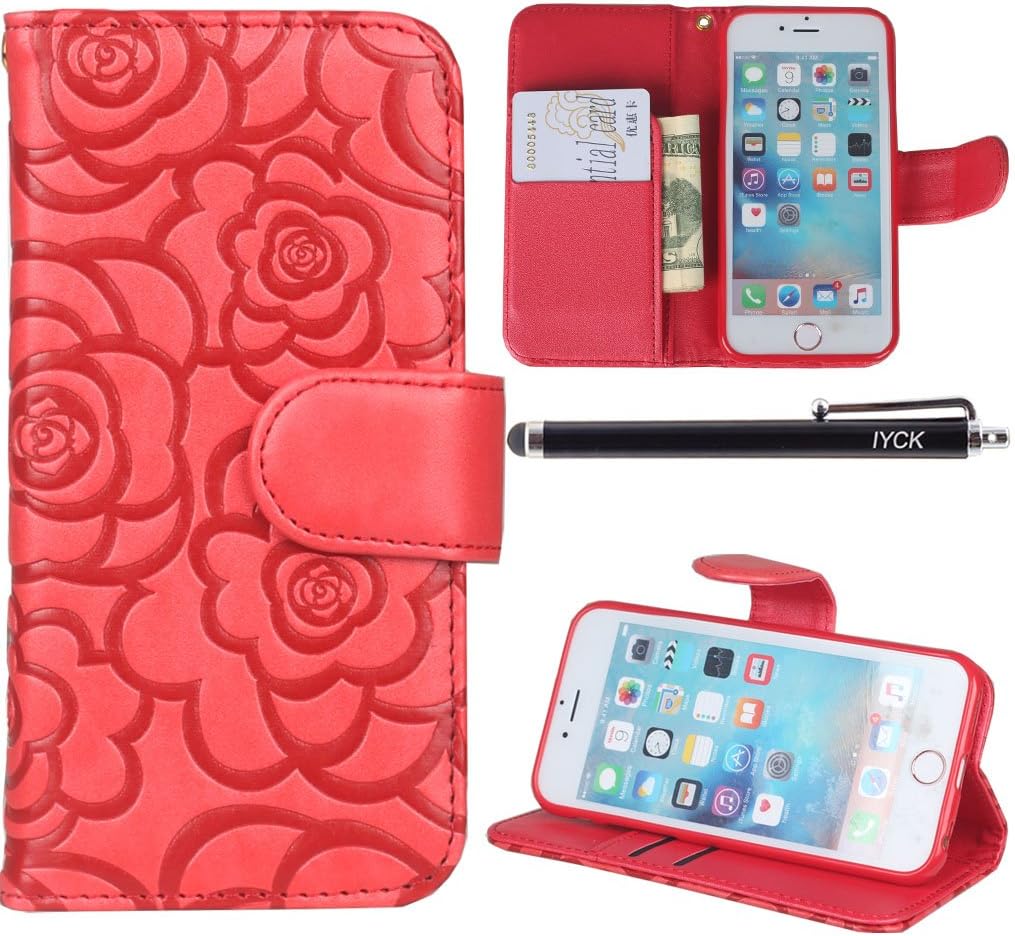 iPhone SE Case, iPhone 5S Wallet Case, iYCK Premium PU Leather [Emboss Flower] Rose
