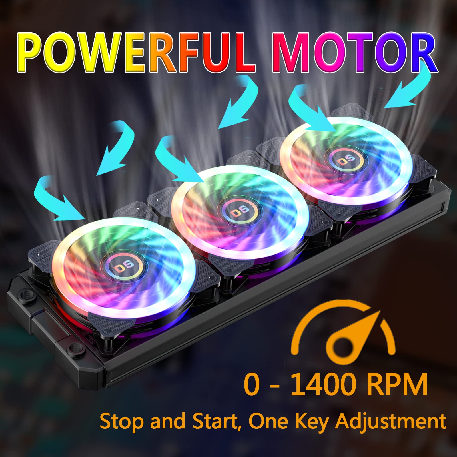 DS 120MM Ring RGB Case Fans with Controller for PC Cases, Computer Case ATX Full Tower, Middle Tower (LED Fans 3PACK Kit, 2PACK LED Strip, 1st GEN Hub Box, A Series)