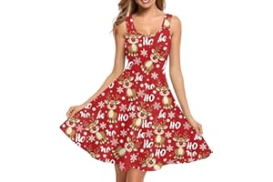Gomyblomy Christmas Dresses for Women Plus Size A-line Twirly Swing Skater Sundress with Pocket Midi Party Dress XS-4XL