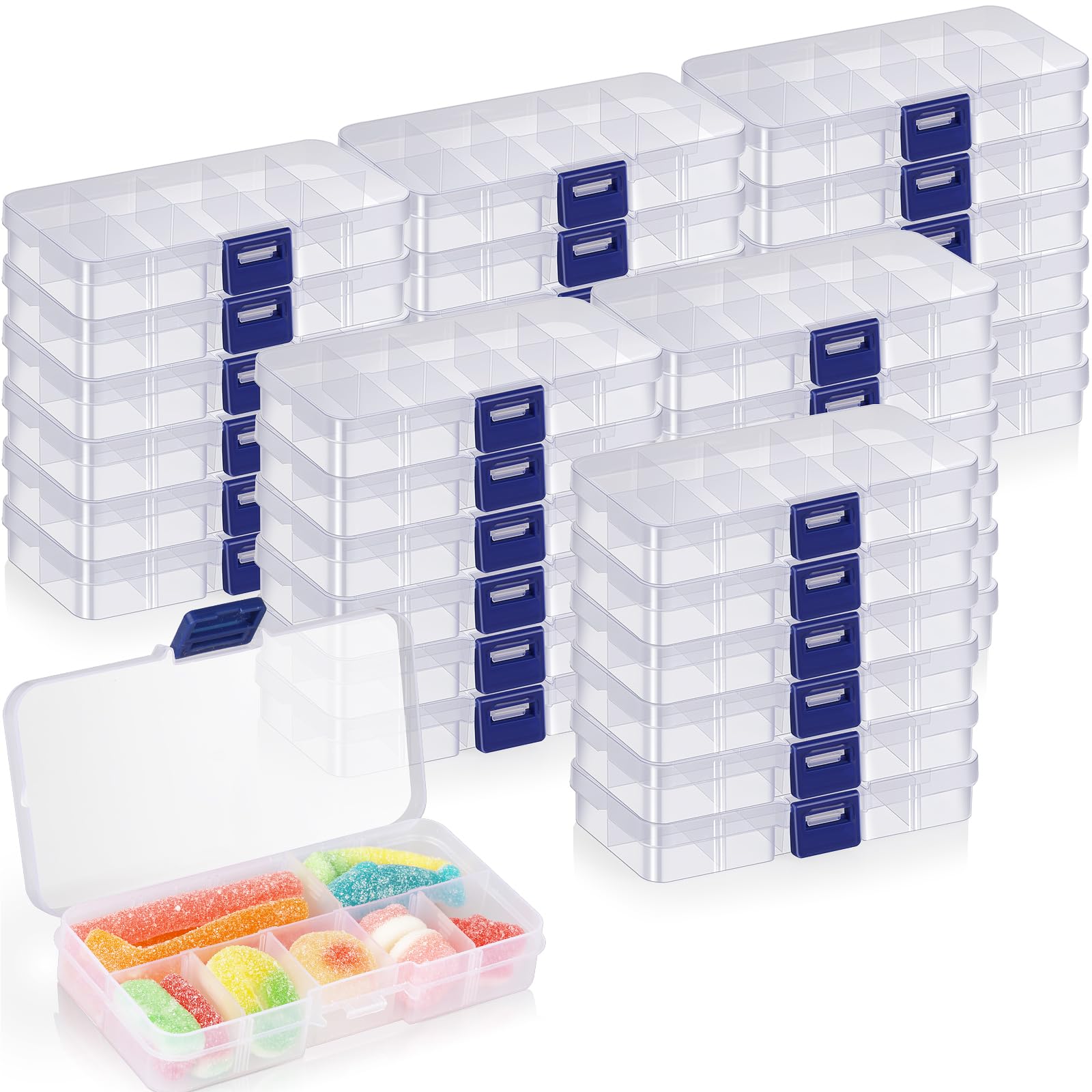 Photo 1 of 36 Pcs Fishing Candy Tackle Boxes Party Favors, Small Tackle Box Clear Fishing Box with Grid Dividers for Lure Container Fishing Hooks (36)