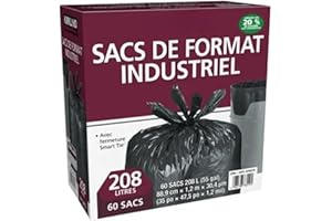 HKS-Family Industrial Trash Bags, 208 Liters (55 Gallons), 60 Count – Heavy Duty Extra-Large Drawstring Garbage Bags, Leak-Re
