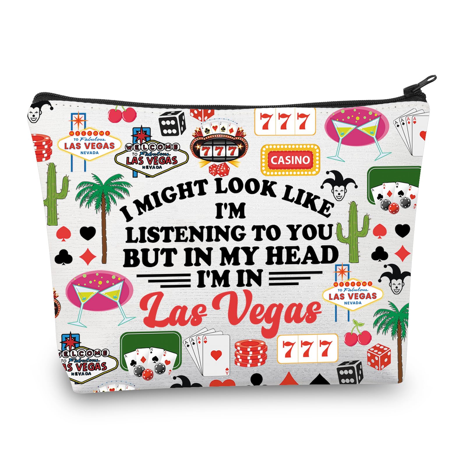 PLITI Las Vegas Makeup Bag Las Vegas Vacation Toiletry Bag Las Vegas Trip Gift Las Vegas Souvenir for Women Casino Gift (Might Las VegasU)