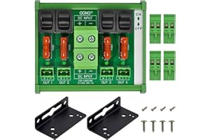 OONO DC Power Distribution Module, Rocker Switch, Fused, Pluggable Top Wiring Terminal Block, DIN Rail and Screw Mount (4 Channel)