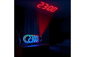 Projection Alarm Clock 180° Rotatable Time Projector with Colorful LED Display - 12/24H, USB- Bedside Alarm Clocks for Bedroo
