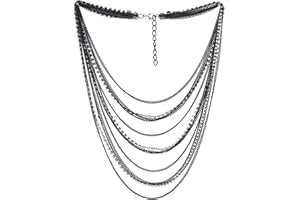COOLSTEELANDBEYOND Waterfall Multi-Strand Chains Statement Collar Necklace with Rhinestones Chains, Dress