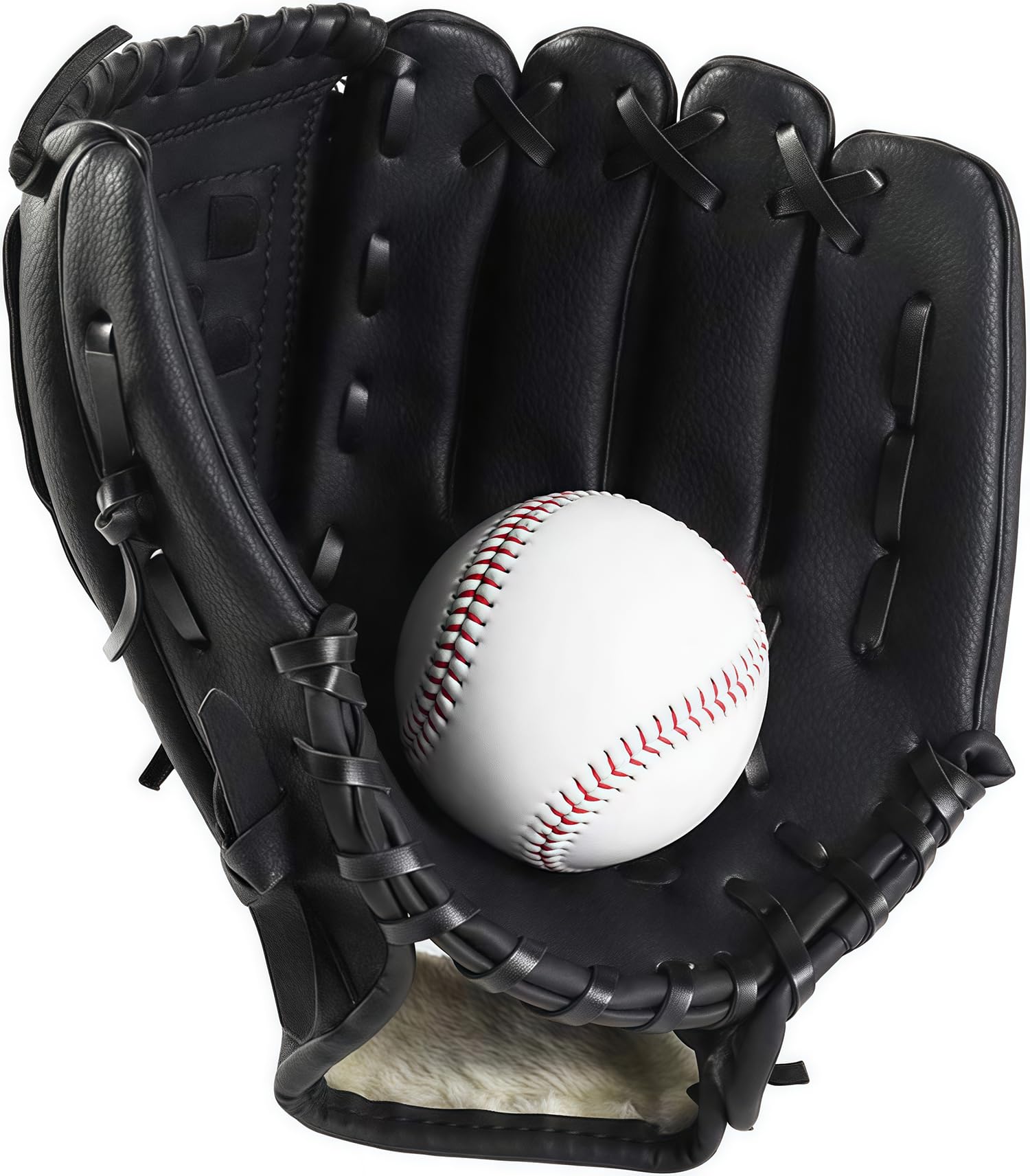 Wonninek Black Baseball Glove 10.5inch Sports Batting Glove with Baseball PU Leather Adjustable and Comfortable Right Hand Throw, Left Hand Glove