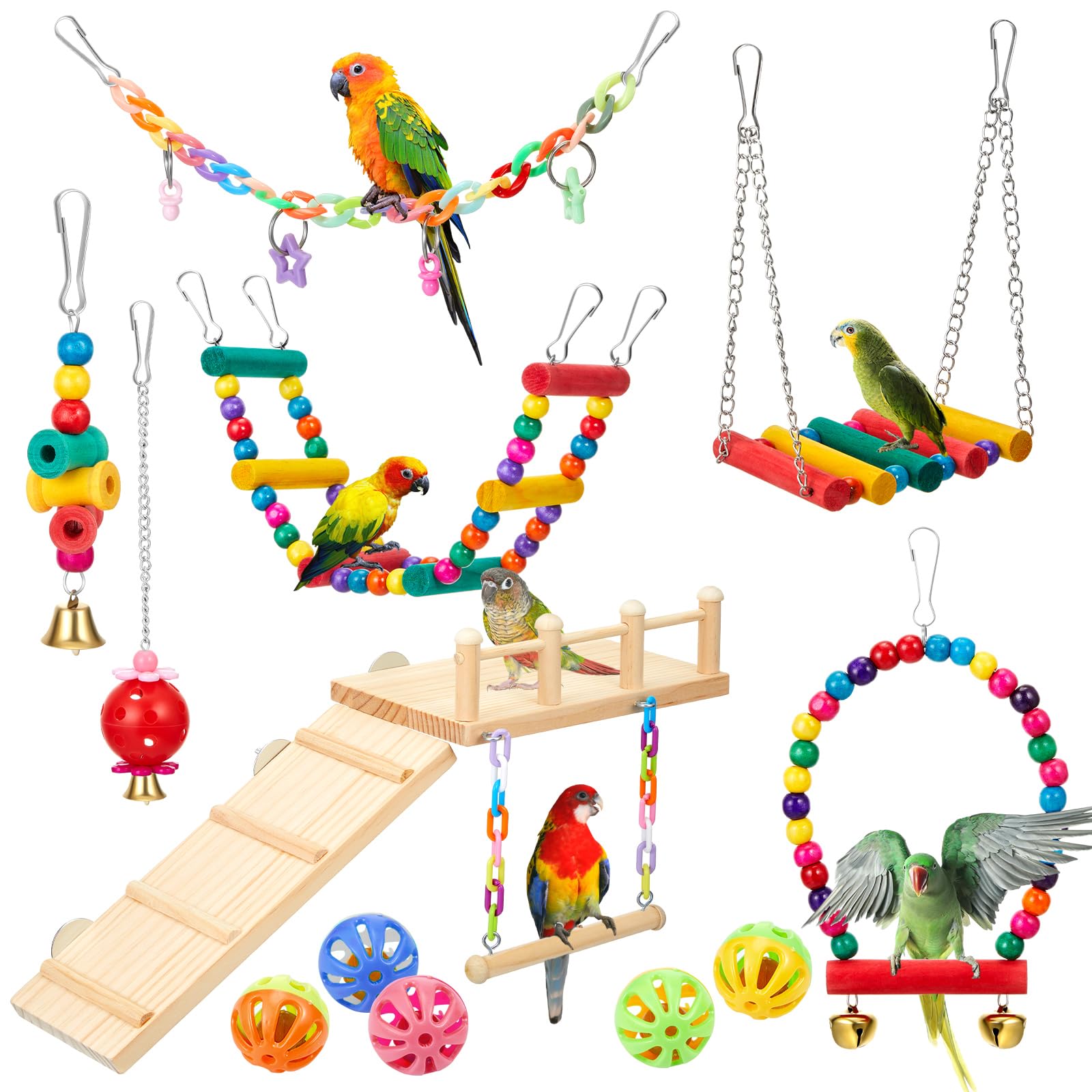 Photo 1 of ***(MISSING PARTS)***Sonwyoung 12 Pcs Cockatiel Toys Bird Toys for Conures, Bird Cage Accessories, Parakeets Perches Cage Parrot Ladders, for Hanging Swinging Standing Chewing Climbing Training