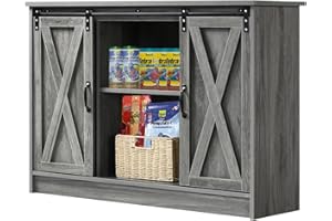 4 EVER WINNER Fish Tank Stand for 20-40 Gallon Aquarium, Tank Cabinet with Adjustable Shelves and Sliding Barn Doors for Turtle Tank, Reptile Terrariums, 42.12” L x 15.74”W, 700LBS, Grey