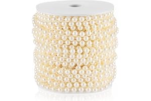ZJJZGYXINTAI Craft String Pearls 6MM Pearl Bead, 66 Feet Ivory Faux Pearl Garland Spool Roll Strand Wedding Party Decoration, Christmas Tree Decorations