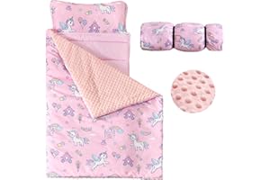 MWMWMW Pink Unicorn Toddler Nap Mat, Kids Sleeping Bag with Removable Pillow & Blanket for Boys Girls, Kids Nap Mat for Daycare, Preschool, Travel & Camping